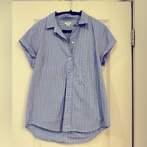 J. Crew blue and white stripe popover shirt